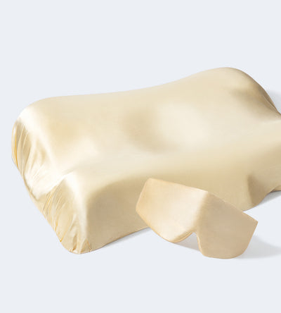 100% Silk Sleep Mask Eye Band Beige + Beauty Pillow 100% Silk Pillowcase Beige Set
