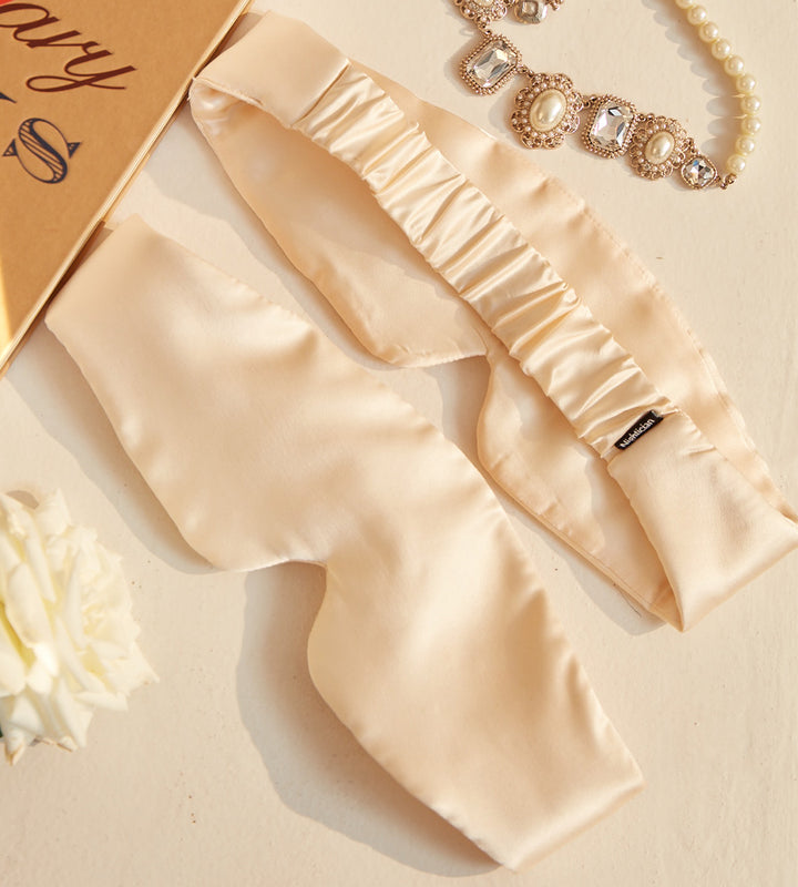 100% Silk Sleep Mask Eye Band Beige + Beauty Pillow 100% Silk Pillowcase Beige Set