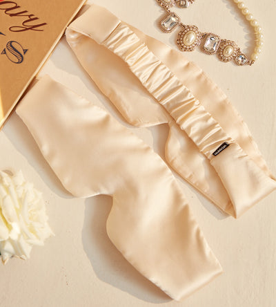 100% Silk Sleep Mask Eye Band Beige + Beauty Pillow 100% Silk Pillowcase Beige Set
