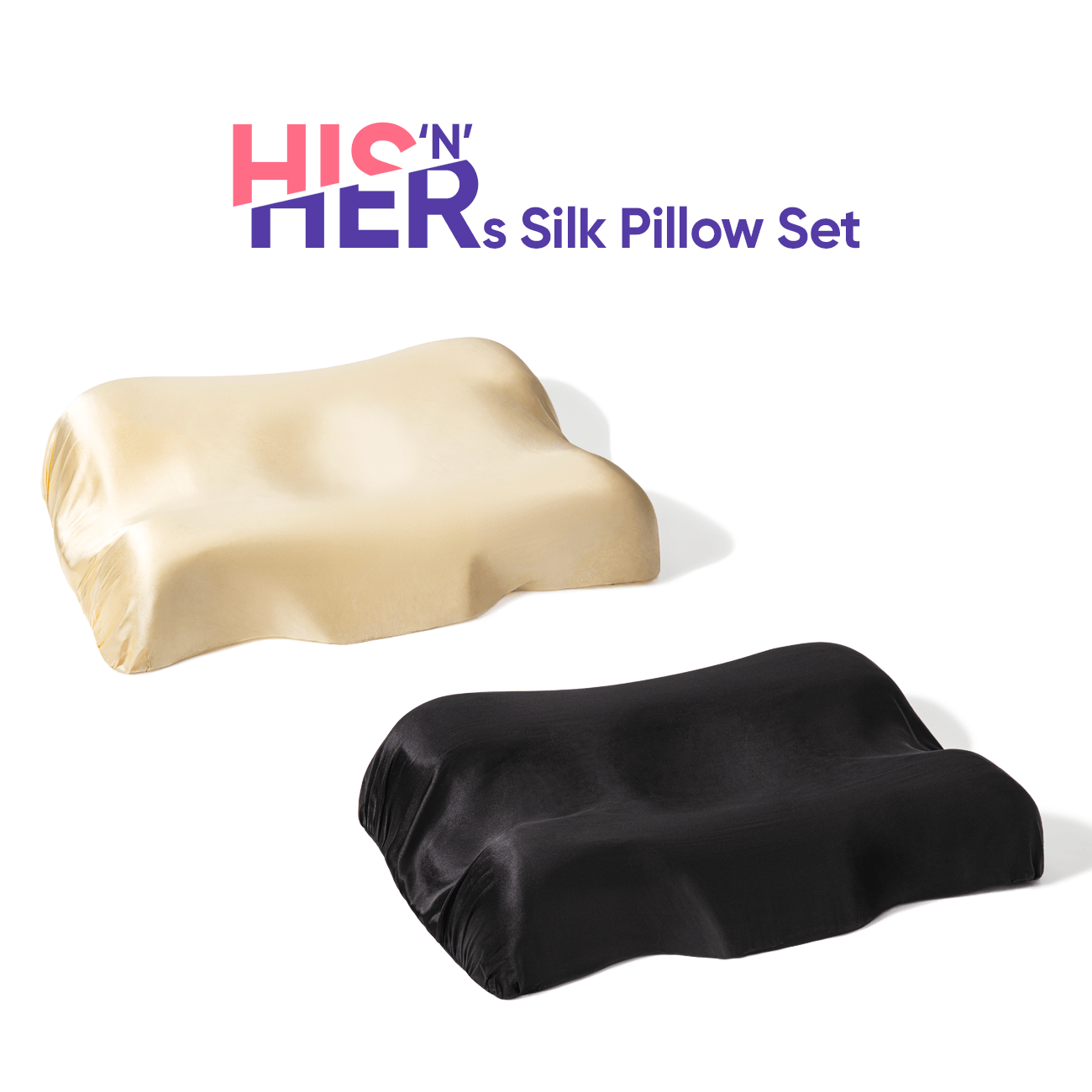 His'n'Hers - 2 Pillows Set with Silk Pillowcases on