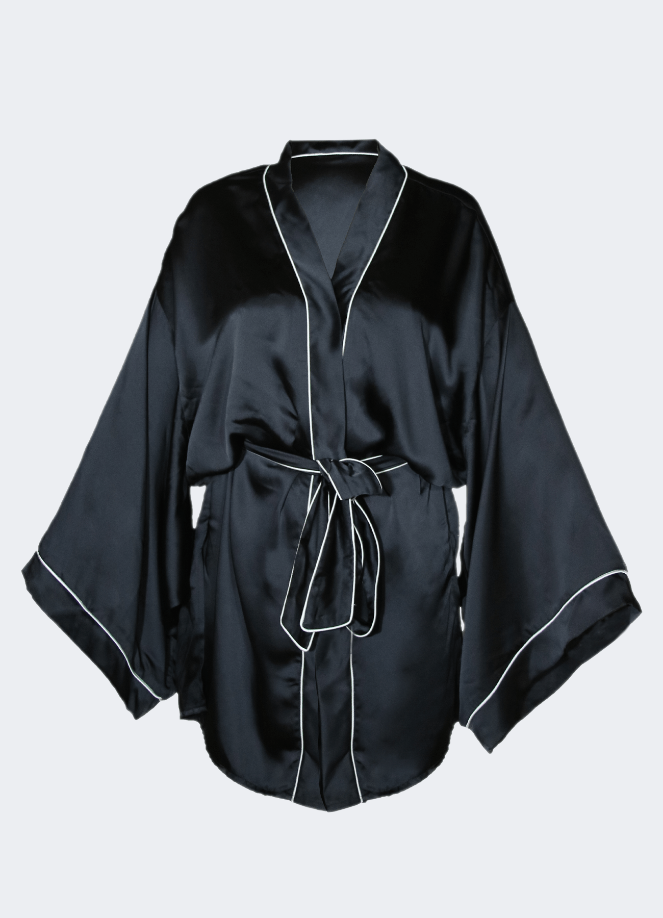 Kimono de Seda y Satén para Dormir Bien Negro + Antifaz Negro